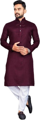 PRINCYENT Men Self Design A-line Kurta(Purple)