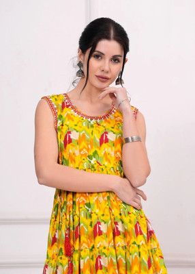 Tejal Textile Women Printed Anarkali Kurta(Gold)