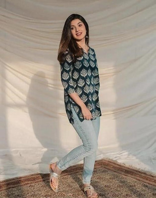 DIGZI CREATION Women Printed Tunic Kurta(Green)