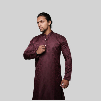 Singlemalt Degross Men Embroidered A-line Kurta(Maroon)