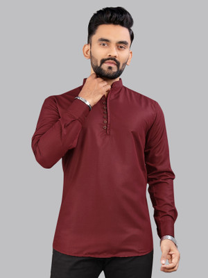 CELLUX Men Self Design Straight Kurta(Maroon)