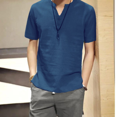 SuperTrend Men Embroidered Straight Kurta(Dark Blue)