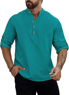 HouseOfCommon Men Self Design Straight Kurta(Light Green)