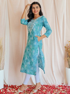 LIBAS Women Printed Straight Kurta(Blue)