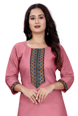 dhanshree tex Women Embroidered A-line Kurta(Pink)