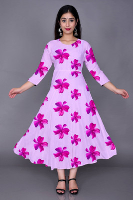 MISS CLOTHING Women Printed A-line Kurta(Pink)