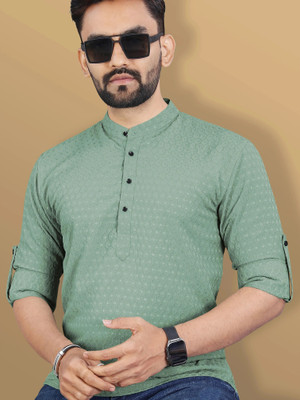 VeBNoR Men Embroidered Straight Kurta(Light Green)