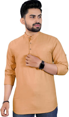 Navkanj Men Solid Asymmetric Kurta(Orange)