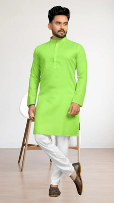 M Biswas Men Solid A-line Kurta(Light Green)