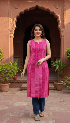 MT TEXTILE Women Geometric Print Straight Kurta(Pink)
