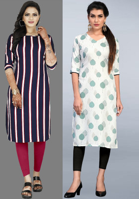 maruti fab Women Striped A-line Kurta(Purple, White)