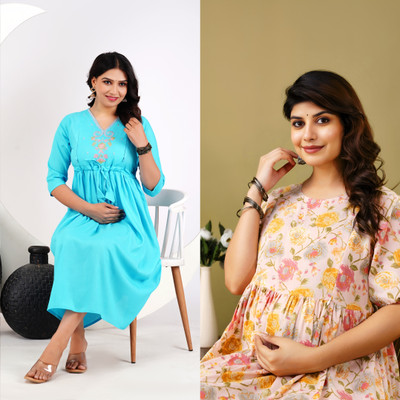 Khoj Bagda Women Floral Print, Embroidered Anarkali Kurta(Blue)