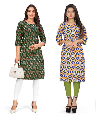 shilpa synthetic Women Printed Straight Kurta(Multicolor)