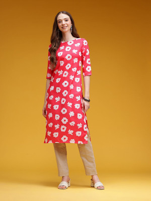 HERE&NOW Women Floral Print A-line Kurta(Red)