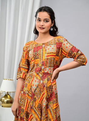 Tejal Textile Women Embroidered Anarkali Kurta(Gold)