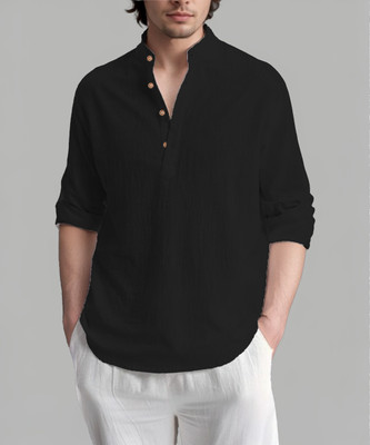 TrendiVastra Men Solid Straight Kurta(Black)