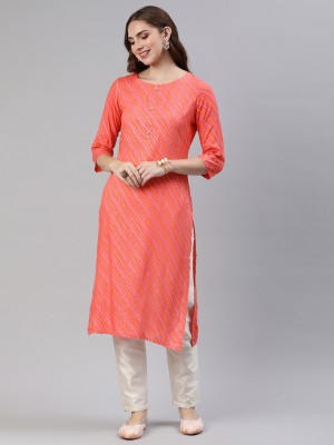 Saanjh Women Printed A-line Kurta(Pink)