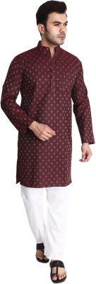 Aaryavar Men Printed Straight Kurta(Maroon)