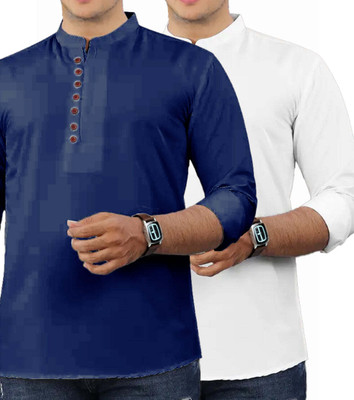 VIMASUTI Men Solid Straight Kurta(Blue)