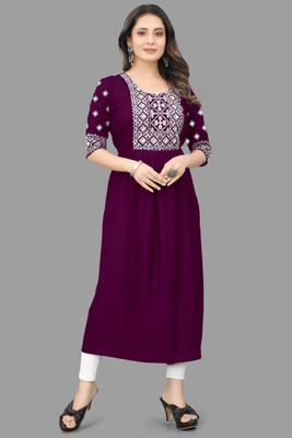 AGRAYYANA Women Embroidered Flared Kurta(Purple)