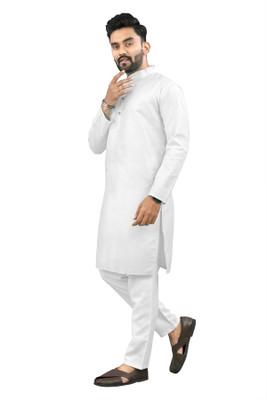 Shree Dutt Creation Men Solid Straight Kurta(White)