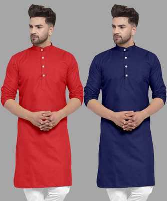UDANIENTERPRISE Men Solid Straight Kurta(Dark Blue, Red)