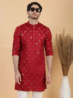 shreeram Men Embroidered Straight Kurta(Maroon)
