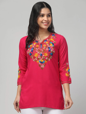 STYLE PREZONE Women Embroidered A-line Kurta(Pink)