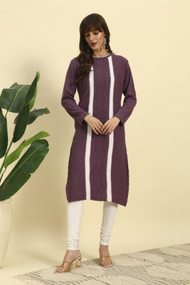 KILVESTED Women Self Design Straight Kurta(Purple)