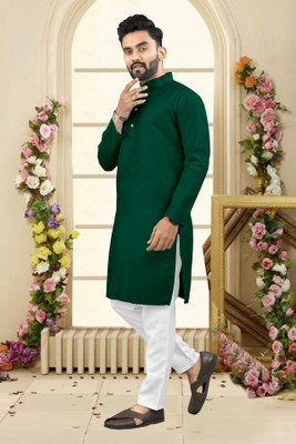 Shree Dutt Creation Men Solid Straight Kurta(Dark Green)