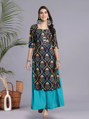 1 Stop Fashion Women Printed Straight Kurta(Dark Blue)