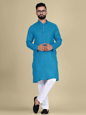 Moda Rapido Men Solid Straight Kurta(Blue)