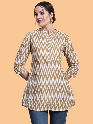 DharmHouse Women Printed Straight Kurta(White, Brown)