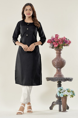 Glomee Women Solid Straight Kurta(Black)