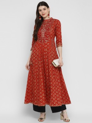 GULMEHAK Women Printed Anarkali Kurta(Red)