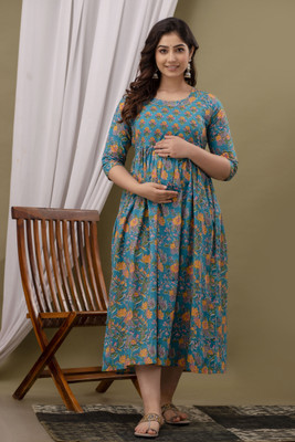 LOMRA Women Printed Anarkali Kurta(Blue)