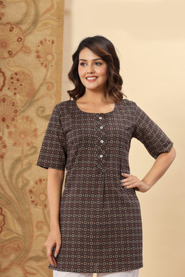 Vivan Enterprises Women Geometric Print A-line Kurta(Black)