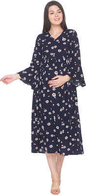 AV2 Women Printed A-line Kurta(Blue)