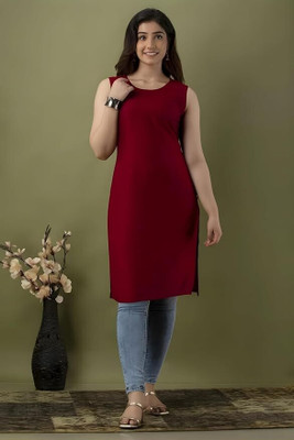 Moda Casa Women Solid Straight Kurta(Maroon)
