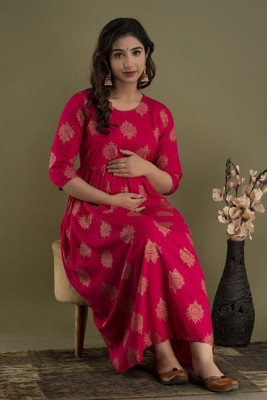 Shambhavi Creations Women Printed Anarkali Kurta(Pink)