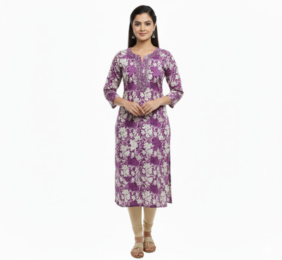 AR Vastraa Women Printed Straight Kurta(Pink)