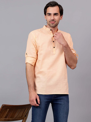 Yugnik Men Solid A-line Kurta(Orange)