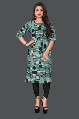dharmanandan creation Women Printed Straight Kurta(Green)