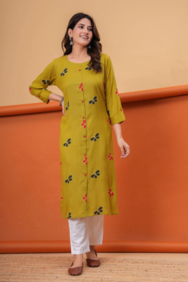 DCEE PLUS Women Printed Straight Kurta(Light Green)