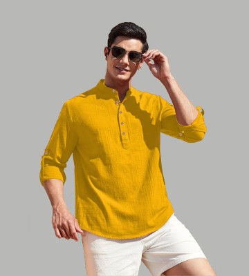 Vida Loca Men Solid Straight Kurta(Yellow)