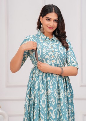 NAHIKO Women Printed Anarkali Kurta(Light Blue)