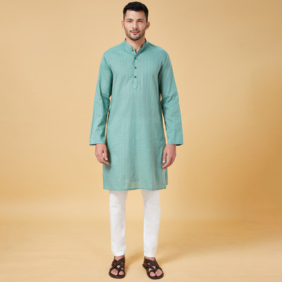 Indus Route by Pantaloons Men Self Design A-line Kurta(Green)