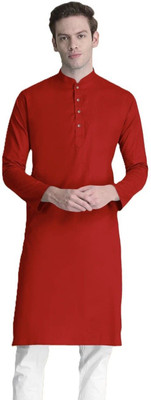 OMKAR EN TRENDS Men Printed Straight Kurta(Red)
