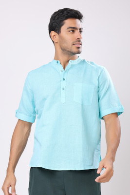 London Hills Men Solid Straight Kurta(Blue)