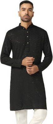 SONBAI Men Embroidered, Chikan Embroidery A-line Kurta(Black)